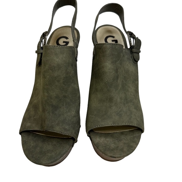 G by Guess Hammered Green Open Toe Slingback Buckle Platform Sandals Heel 10 - Picture 3 of 10